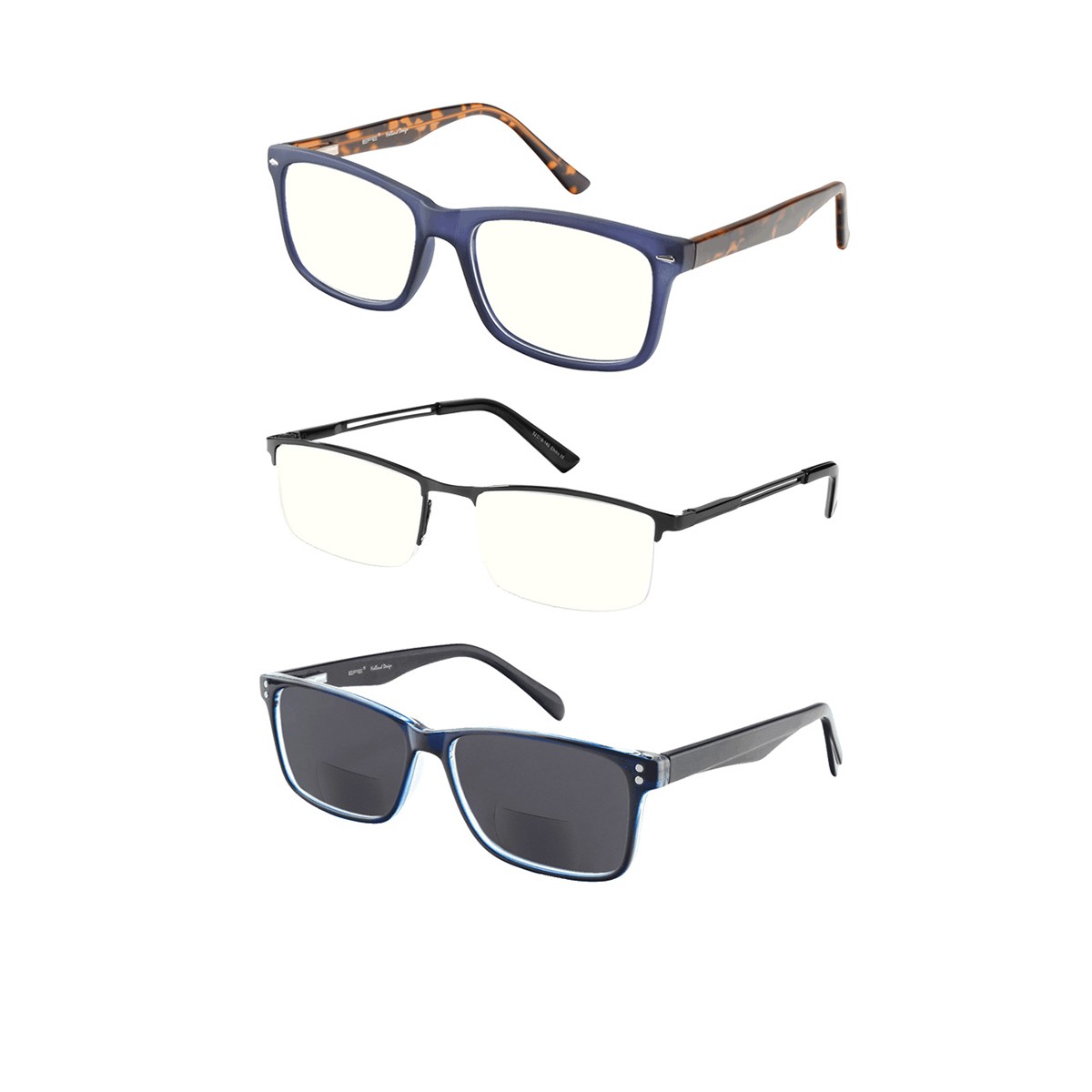 3-Pack Blue Light Blocking and Bifocal Sunglasses Set
